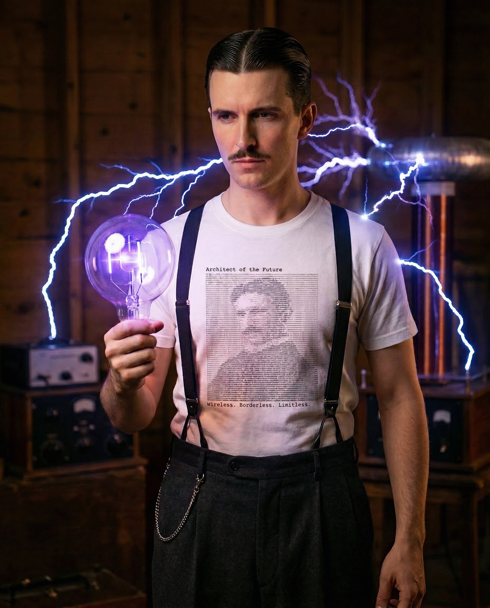 IT tričko pro ajťáky Nikola Tesla vysokonapěťové výboje Tesla coil ionizace vzduchu v laboratoři