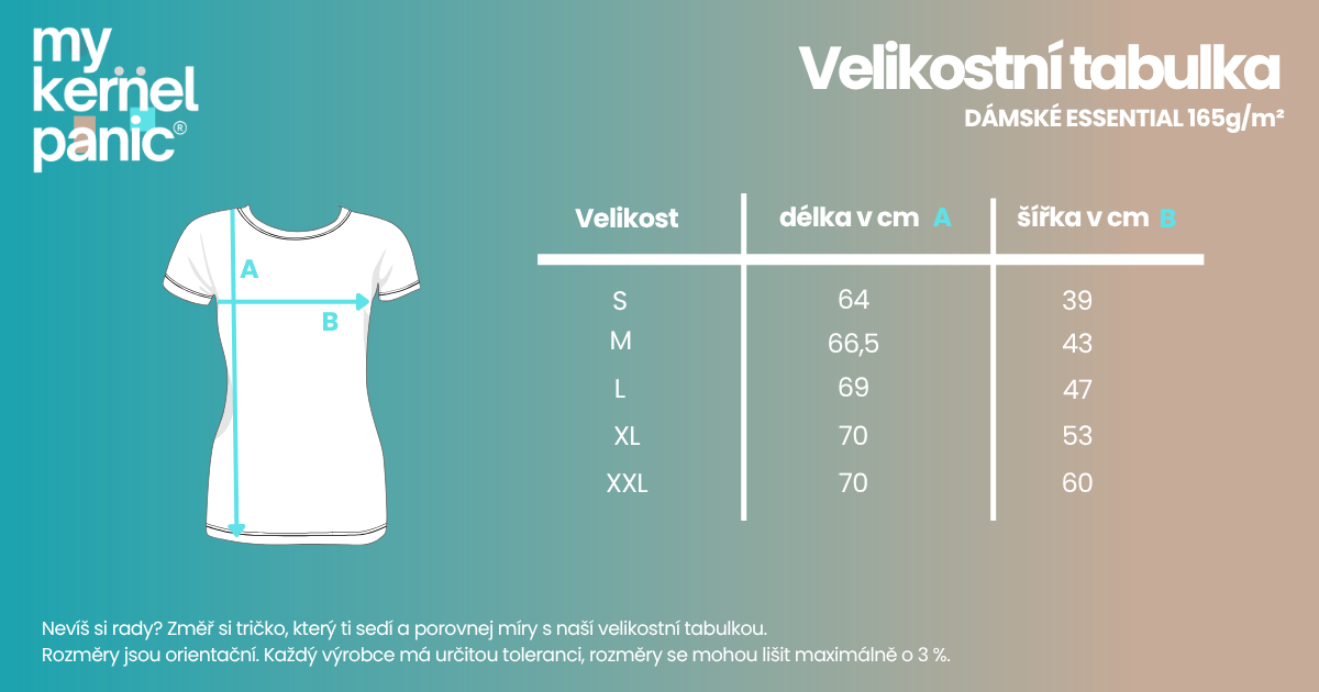 Velikostní tabulka dámské Essential 165 g