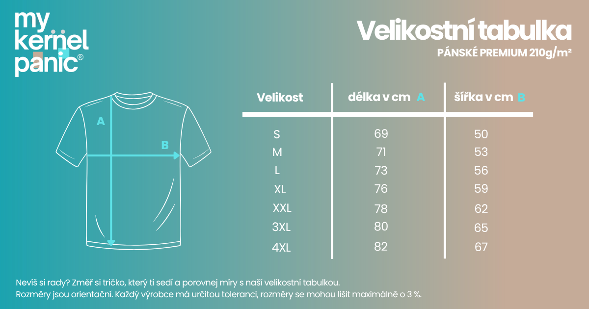 Velikostní tabulka pánské Premium 210 g